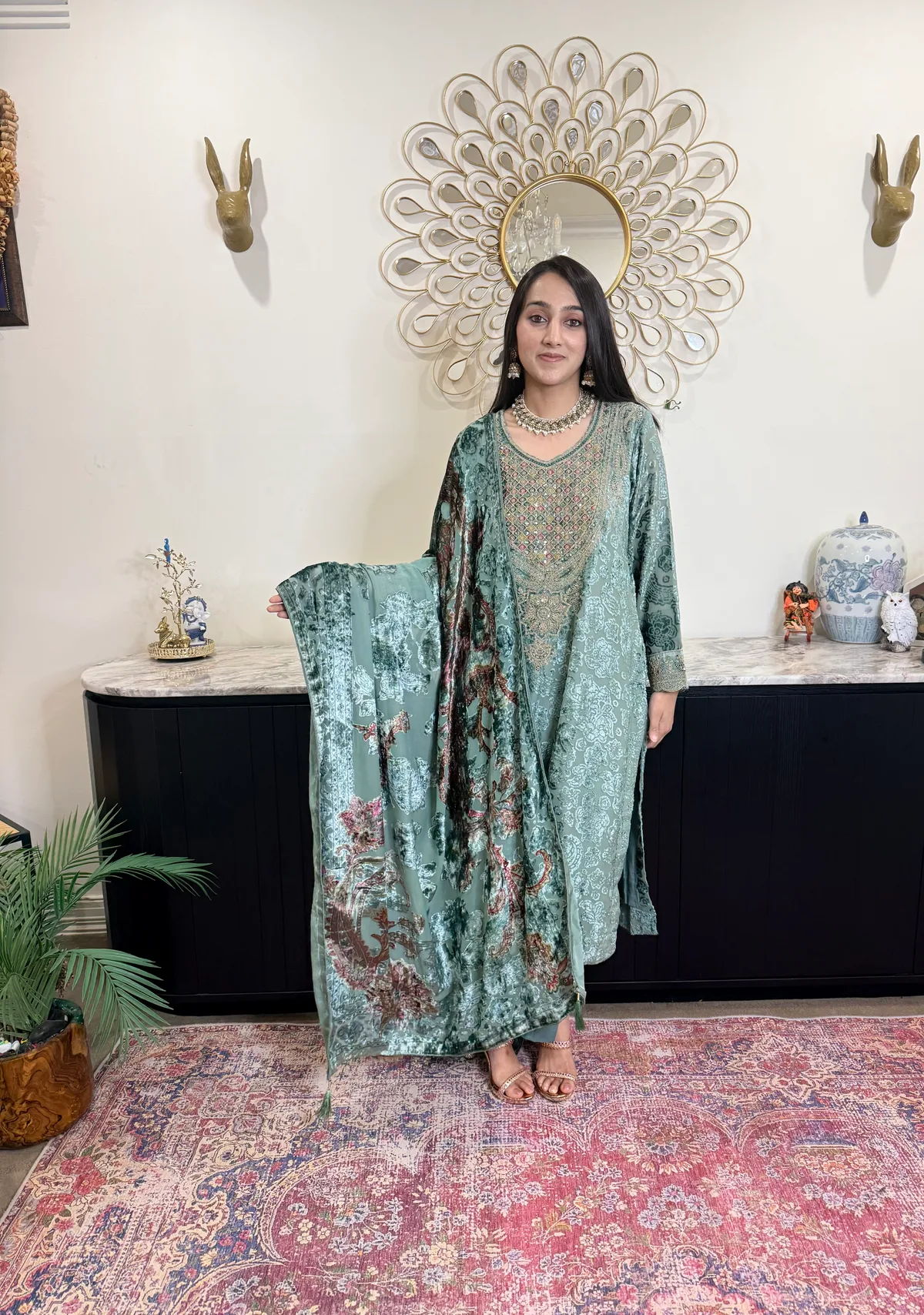 Brasso Velvet Shirt with Shawl Dupatta