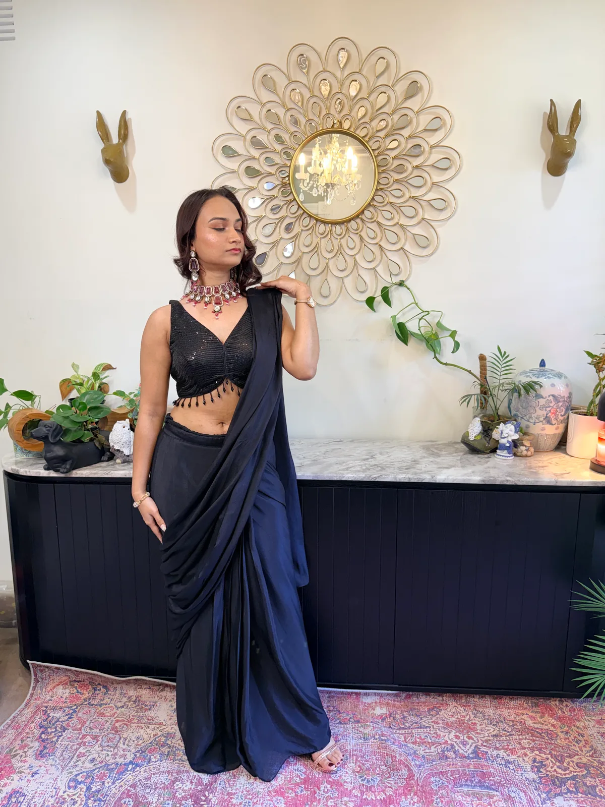 Black Ready-to-Wear Saree with Embroidered Sequin Blouse