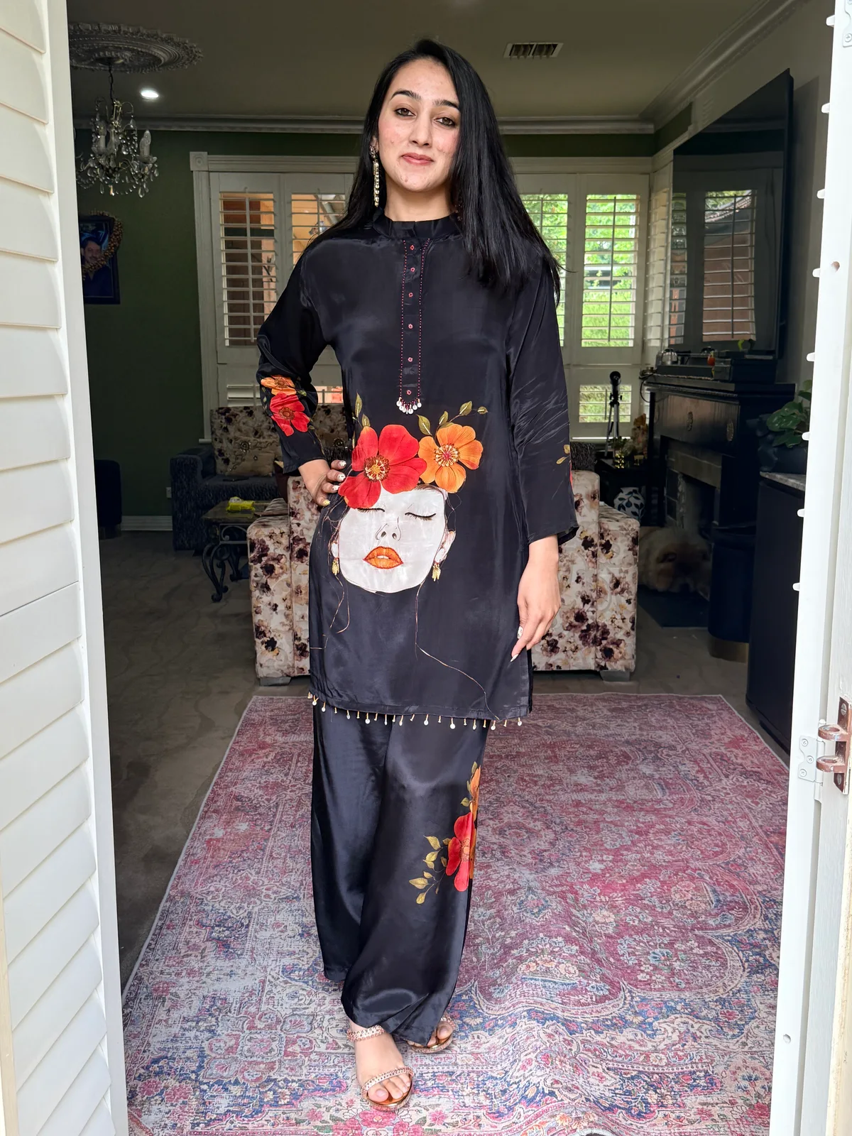 Black Crepe Co-ord Set with Hand Embroidery