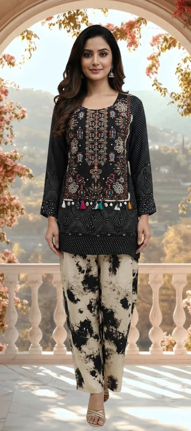 Black Bandhani Print Two-Piece Cord Set