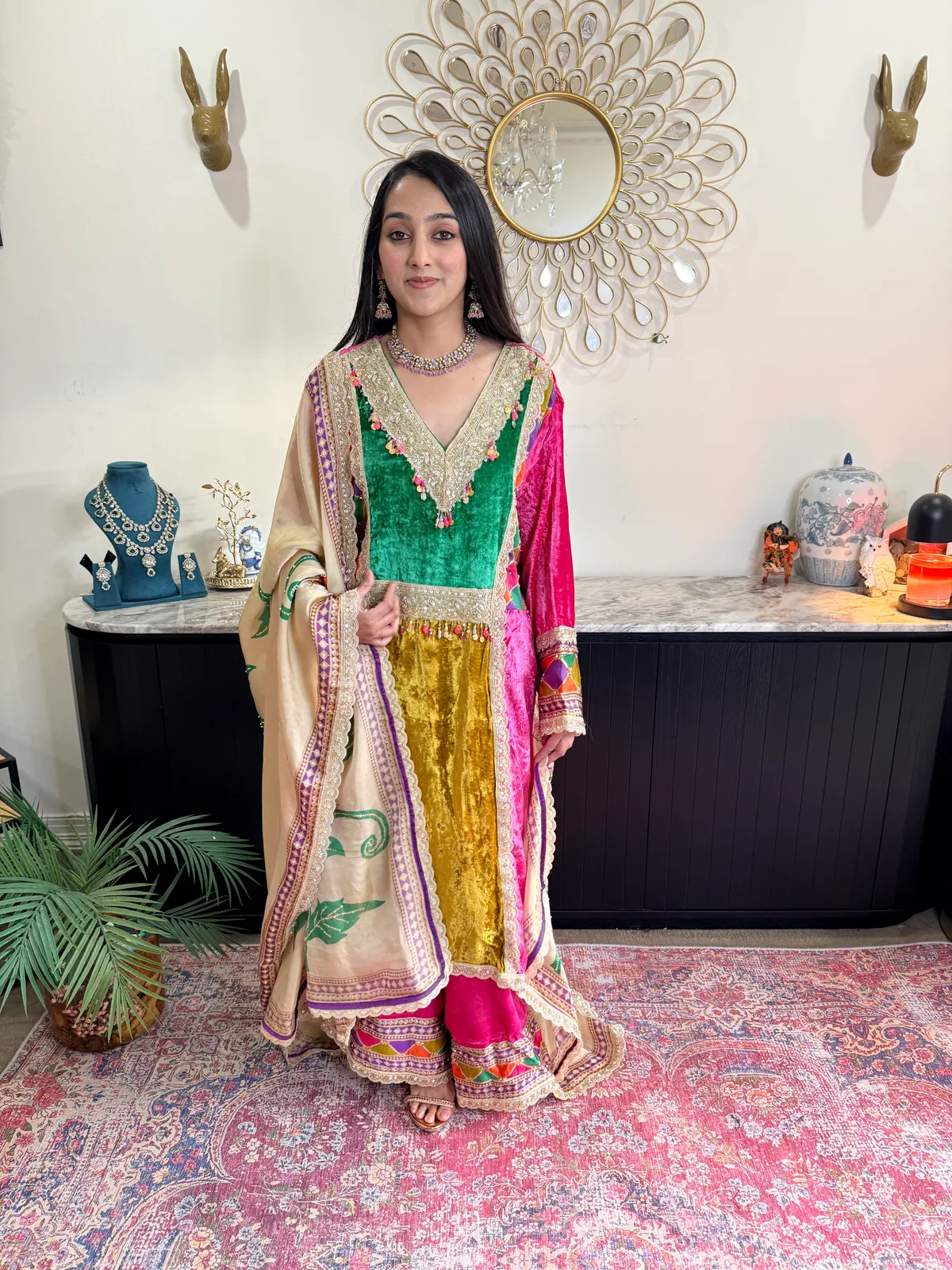 Multicolour Velvet Co-ord with Digitally Printed Dupatta