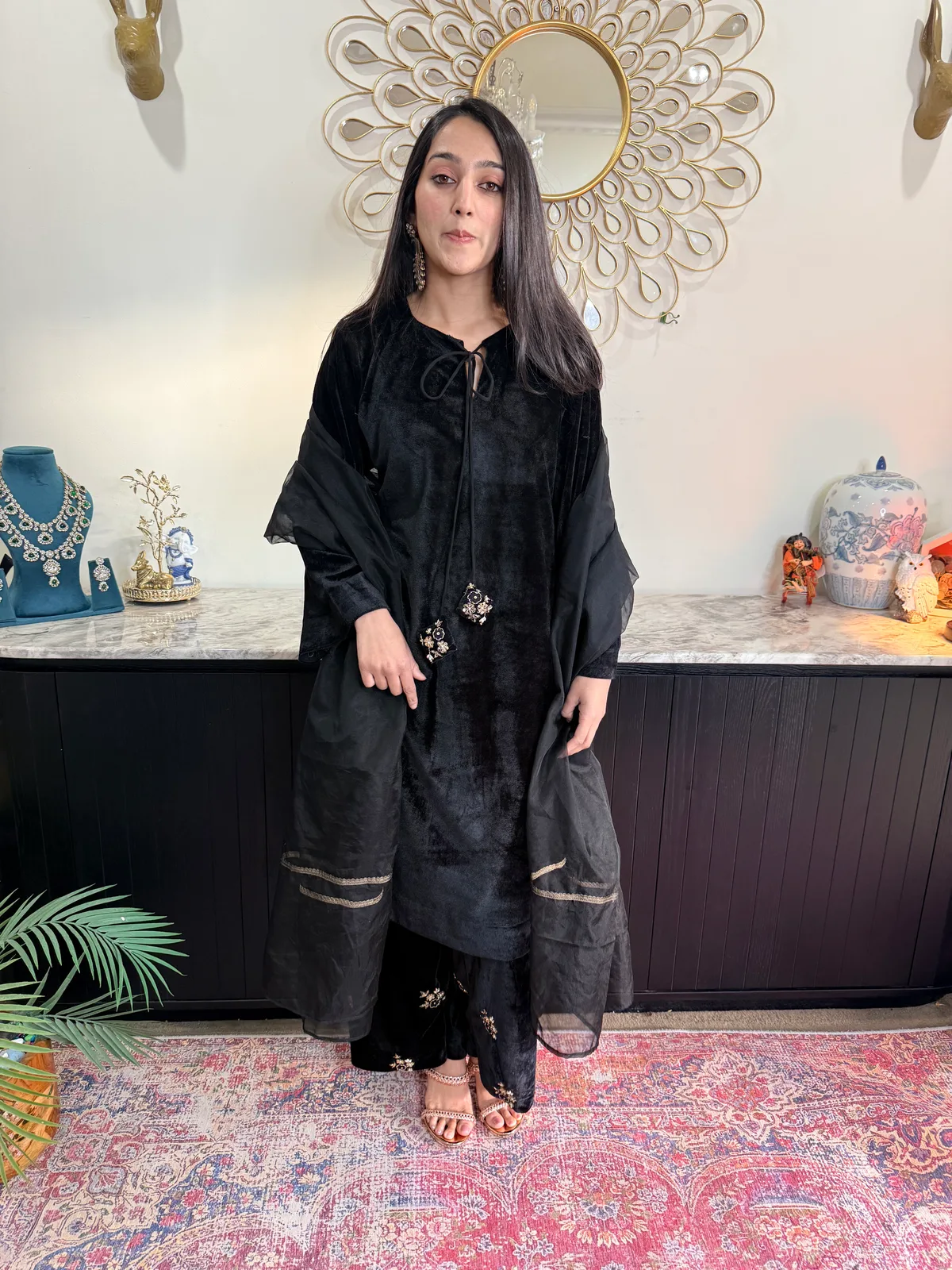 Black Velvet Farshi Salwar Set with Hand Embroidery